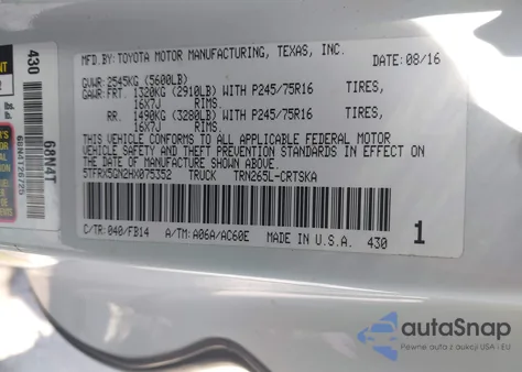 2017 Toyota Tacoma Access Cab z USA, uszkodzony, nr VIN 5TFRX5GN2HX075352